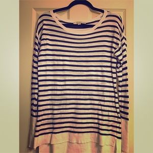 LOFT Navy & White Striped Long Sleeve Top